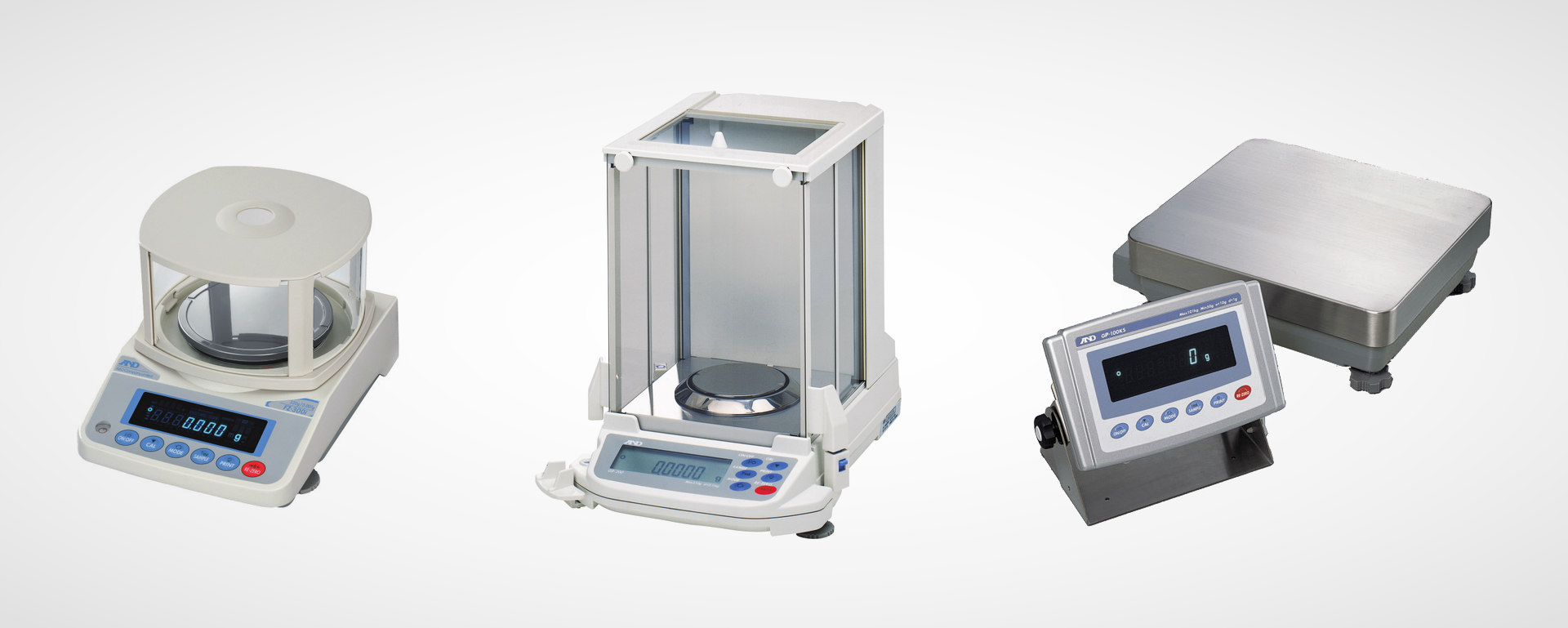 A&D FZ/FX Series Precision Balances, GR Series Semi-Micro Analytical Balances, GP Series Precise Industrial Balances